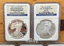 2011 P, W, S 25th Anniversary Silver Eagle 5 Coin Set NGC PF70, MS70