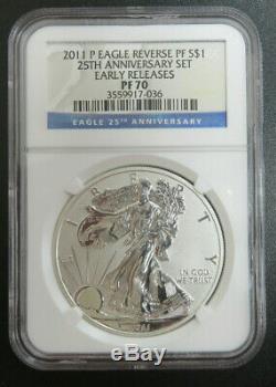 2011 P, W, S 25th Anniversary Silver Eagle 5 Coin Set NGC PF70, MS70 Early Release