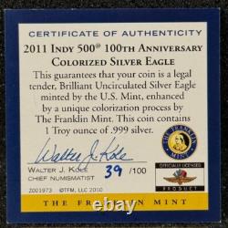 2011 Silver Eagle Colorized Indianapolis 500 100th Anniversary Franklin Mint