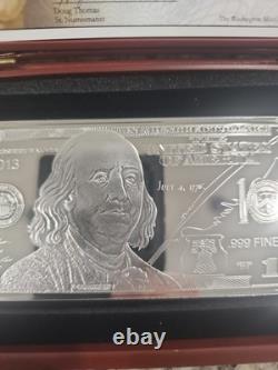 2013 $100 FRANKLIN CURRENCY NOTE 4oz. 999 FINE SILVER BAR + HARD CASE WITH COA