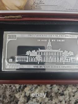 2013 $100 FRANKLIN CURRENCY NOTE 4oz. 999 FINE SILVER BAR + HARD CASE WITH COA