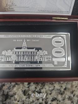 2013 $100 FRANKLIN CURRENCY NOTE 4oz. 999 FINE SILVER BAR + HARD CASE WITH COA