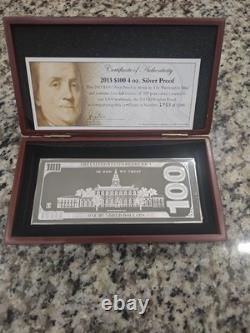 2013 $100 FRANKLIN CURRENCY NOTE 4oz. 999 FINE SILVER BAR + HARD CASE WITH COA