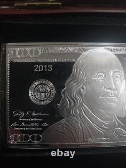 2013 $100 FRANKLIN CURRENCY NOTE 4oz. 999 FINE SILVER BAR + HARD CASE WITH COA