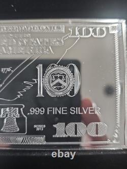 2013 $100 FRANKLIN CURRENCY NOTE 4oz. 999 FINE SILVER BAR + HARD CASE WITH COA