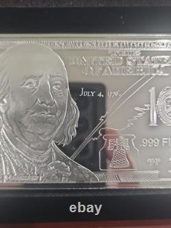 2013 $100 FRANKLIN CURRENCY NOTE 4oz. 999 FINE SILVER BAR + HARD CASE WITH COA