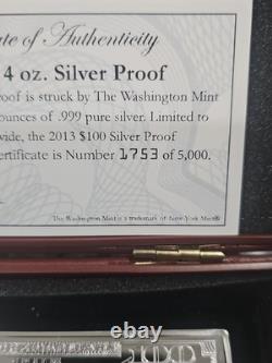 2013 $100 FRANKLIN CURRENCY NOTE 4oz. 999 FINE SILVER BAR + HARD CASE WITH COA
