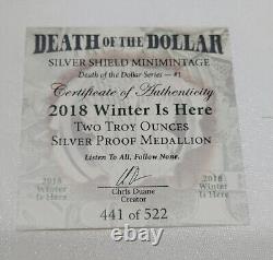 2018 PROOF SILVER SHIELD 2 OZ. 999 SILVER WINTER IS HERE WithBOX & COA