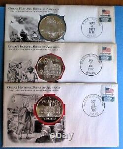 22- Great Historic Sites Of America 1st Day Cover Sterling Silver Proof Medals
