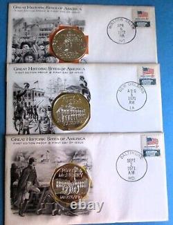 22- Great Historic Sites Of America 1st Day Cover Sterling Silver Proof Medals