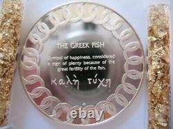 26 Gram. 925 Silver Rare Franklin Mint Proof Greek Fish Good Luck Coin + Gold