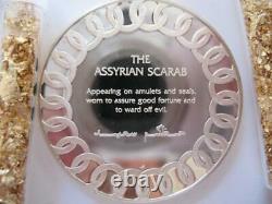 26 Grams. 925 Silver Rare Franklin Mint Proof Assyrian Scarab Good Luck Coin+gold
