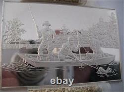 2.78-oz. 999 Pure Silver Franklin Mint Currier & Ives Catching A Trout +gold
