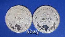 2 East African Wild Life Society Large. 925 Silver Rounds/Medals Antelopes