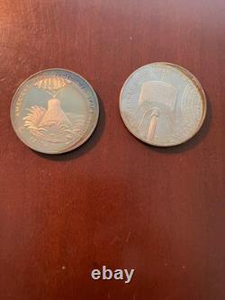 2 Franklin Mint America in Space Sterling Silver Medals Faith 7 and Syncom II