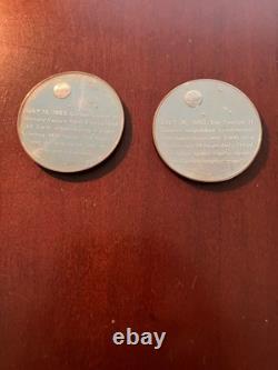 2 Franklin Mint America in Space Sterling Silver Medals Faith 7 and Syncom II