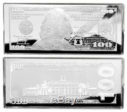2 X 2019 PROOF 4oz CURRENCY SILVER BARS IN HARD PLASTIC 8 OZS FRANKLIN $100 COA