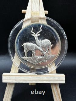 2 oz 1972 East African Wild Life Society Sterling Silver Impalas Medal 0.925