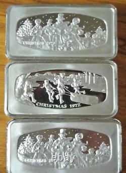 3 Franklin Mint 1972 2-1973 Christmas 1000 Grains Sterling Silver Bars