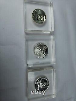 3 Franklin Mint Sterling Silver Coins in Lucite Paperweights Peace, UN