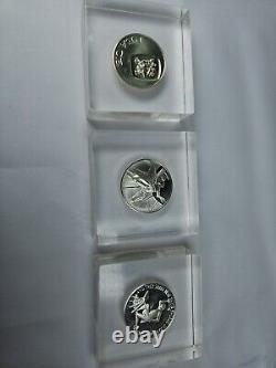 3 Franklin Mint Sterling Silver Coins in Lucite Paperweights Peace, UN