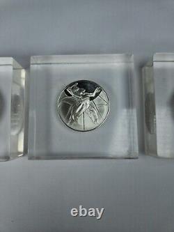 3 Franklin Mint Sterling Silver Coins in Lucite Paperweights Peace, UN