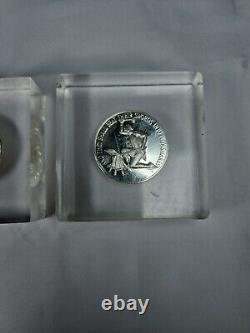 3 Franklin Mint Sterling Silver Coins in Lucite Paperweights Peace, UN