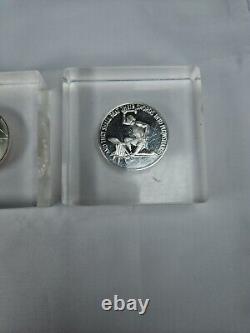 3 Franklin Mint Sterling Silver Coins in Lucite Paperweights Peace, UN