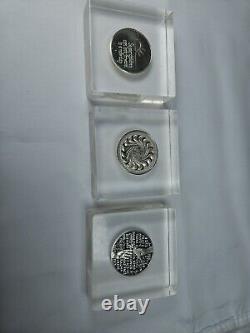 3 Franklin Mint Sterling Silver Coins in Lucite Paperweights Peace, UN