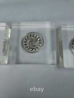 3 Franklin Mint Sterling Silver Coins in Lucite Paperweights Peace, UN