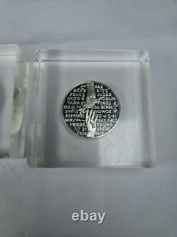 3 Franklin Mint Sterling Silver Coins in Lucite Paperweights Peace, UN