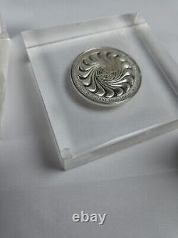 3 Franklin Mint Sterling Silver Coins in Lucite Paperweights Peace, UN