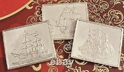 3 Rare STERLING SILVER American Fighting Ships ART BARS 26.6 Grams Each INGOT