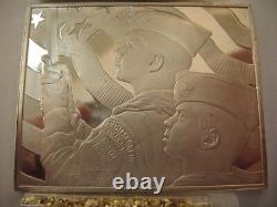 3+oz. 925 Silver Norman Rockwell Big Parade Boy Scout American Flag Art Bar+gold