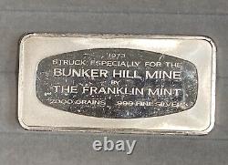 4.2 Oz Bunker Hill Mine Kellogg Idaho 1973 Franklin 999 Silver Bar
