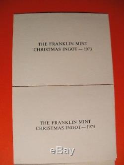 4 Franklin Mint Sterling Silver Christmas Ingots, 1973,1974,1975,1976