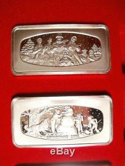 4 Franklin Mint Sterling Silver Christmas Ingots, 1973,1974,1975,1976
