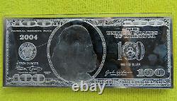 4 Ounce Oz. 999 Silver Bar 2004 Ben Franklin Proof $100 Bill in Plastic Case