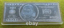 4 Ounce Oz. 999 Silver Bar 2004 Ben Franklin Proof $100 Bill in Plastic Case