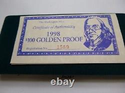 4 Oz $100 Franklin 1998 Federal Reserve 999 Silver Gold Money Bar Coa 1st Year