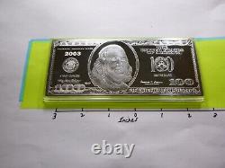 4 Oz $100 Franklin 2003 Federal Reserve Note 999 Silver Money Bar Rare Year Made