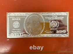 4 Oz. 999 Fine Silver 100 Dollar Bill Bar Franklin 2020