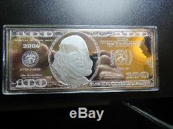 4 oz. 999 Silver Bar Ben Franklin $100 Bill Proof 2006