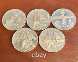 5 (Five) Franklin Mint 14 Stations of the Cross Sterling Silver Rounds