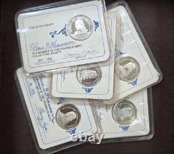 5 Franklin Mint Member Collectors Society Cards, Sterling Silver Coins 1976-1980