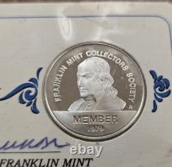 5 Franklin Mint Member Collectors Society Cards, Sterling Silver Coins 1976-1980