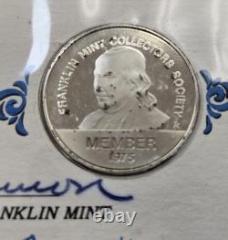 5 Franklin Mint Member Collectors Society Cards, Sterling Silver Coins 1976-1980
