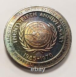 5 oz. 925 Silver 1970 United Nations Franklin Mint Rainbow Toning F4599