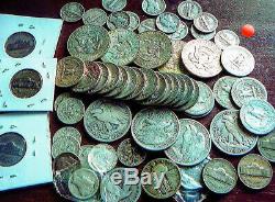 60- Silver Coin Lot Roosevelt 10c Washington Quarters Franklin JFK Half Dollars