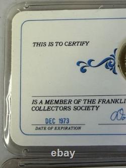 6 Franklin Mint Member Collectors Society Cards, Sterling Silver Coins 1973-1979